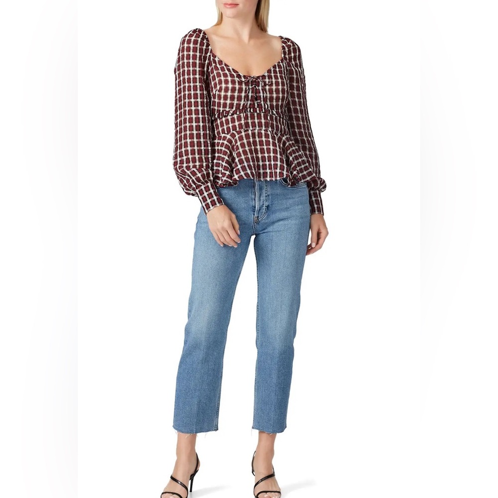 The East Order Becca plaid lace up long sleeve blouse size small